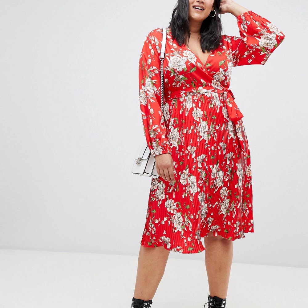 Asos Curve Red Floral Wrap Dress